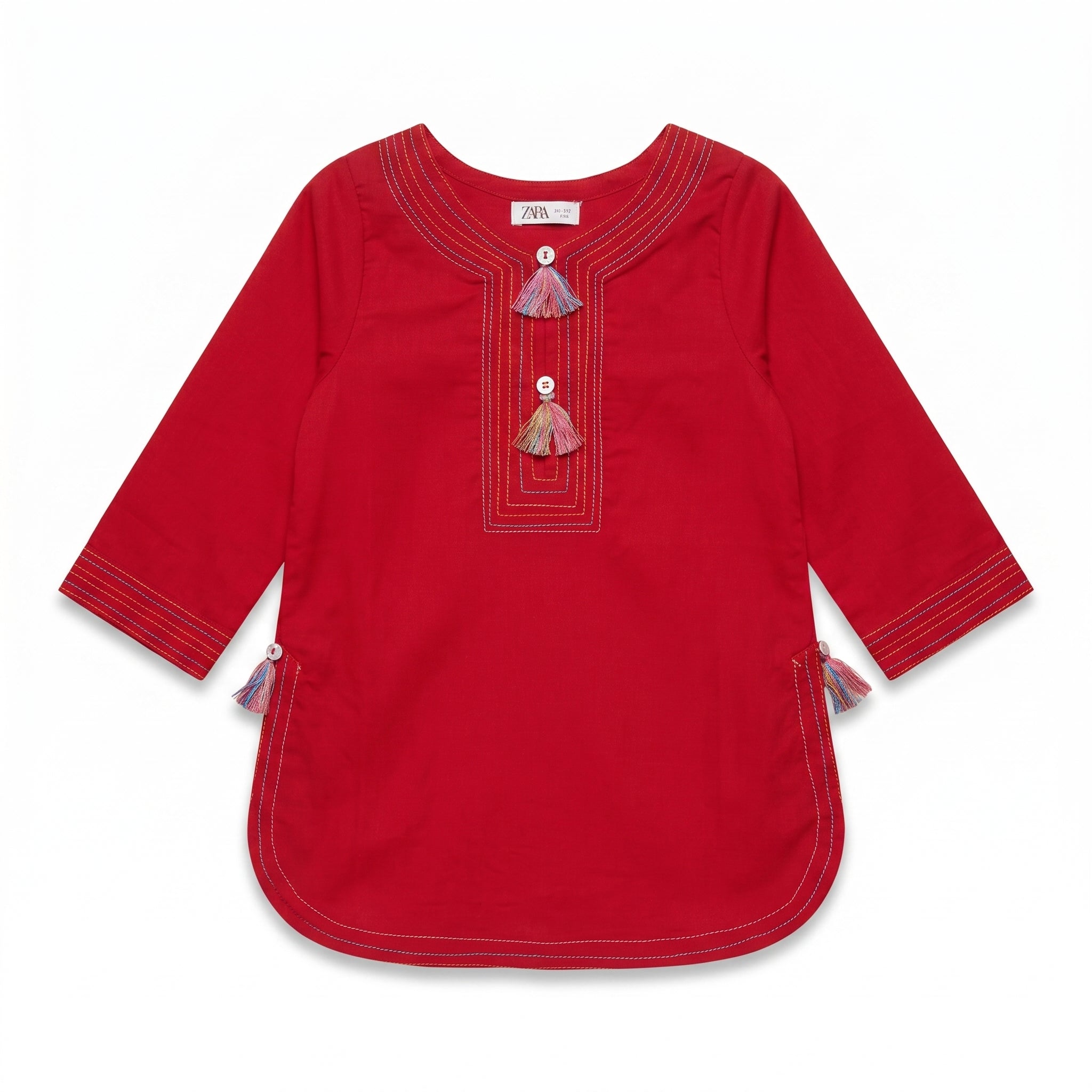 Ruby Red Girls Kurta Pajama with Tassel