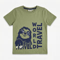 Boys Olive Green Graphic Cotton T-Shirt
