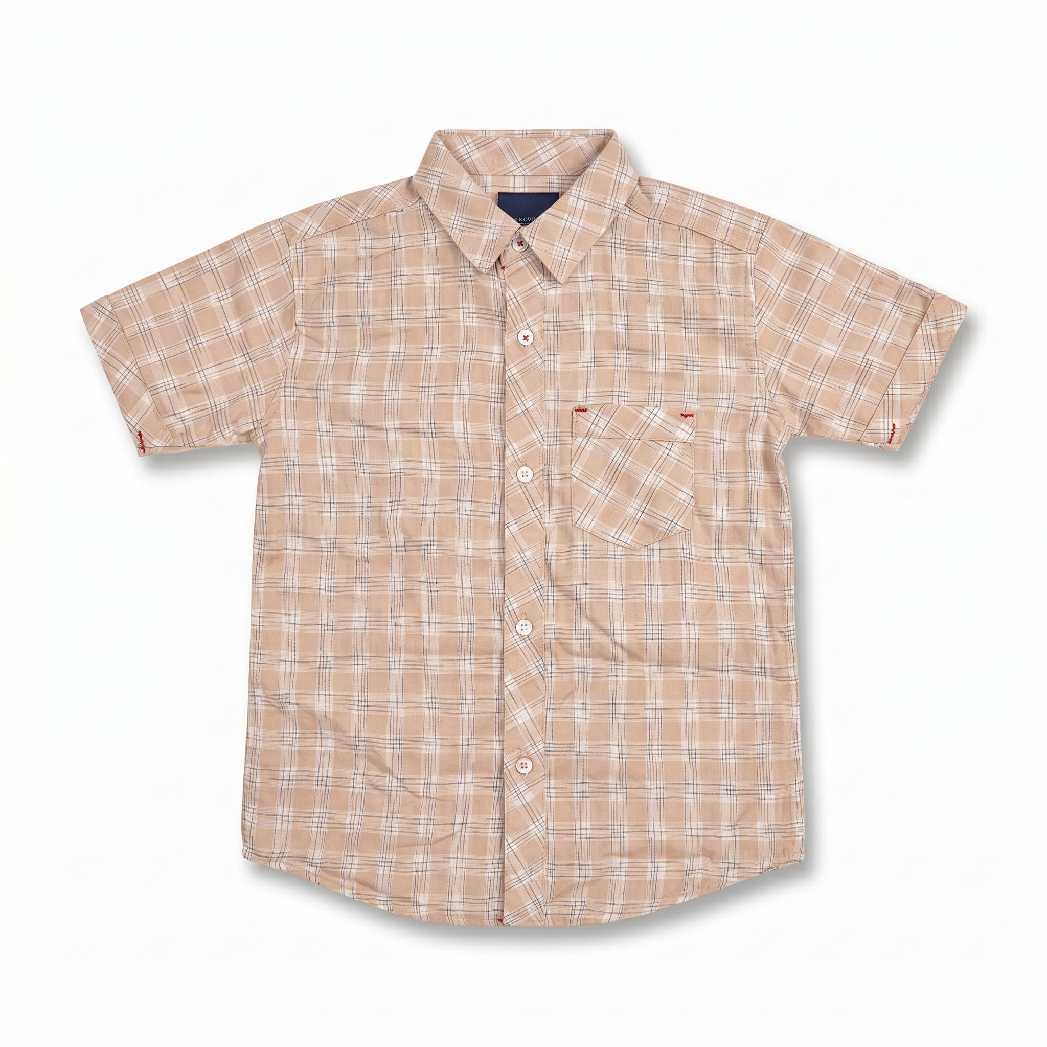 Boys Beige Checkered Casual Shirt