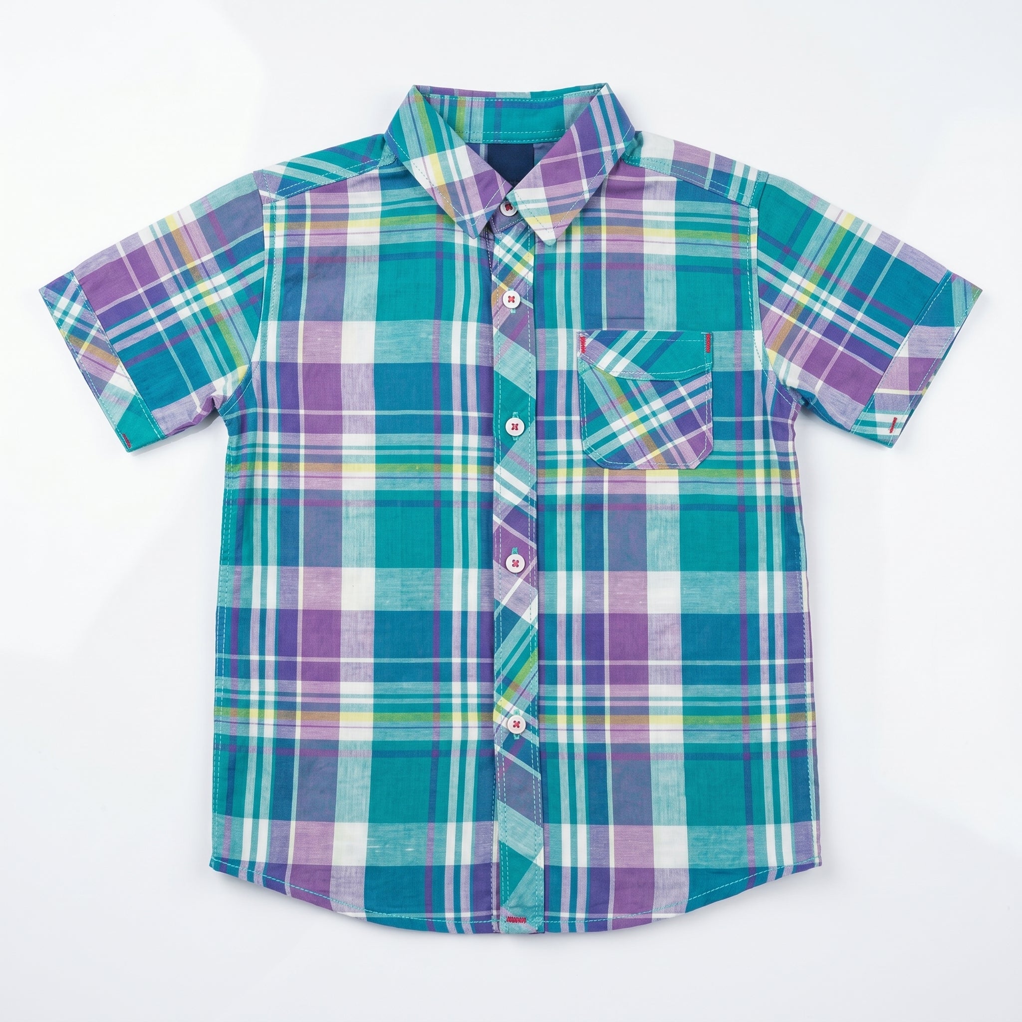 Boys Teal & Purple Checkered Casual  Shirt