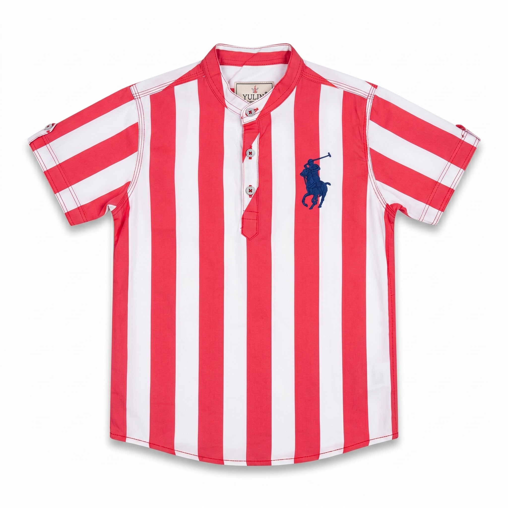 Boys Red & White Striped Casual Shirt