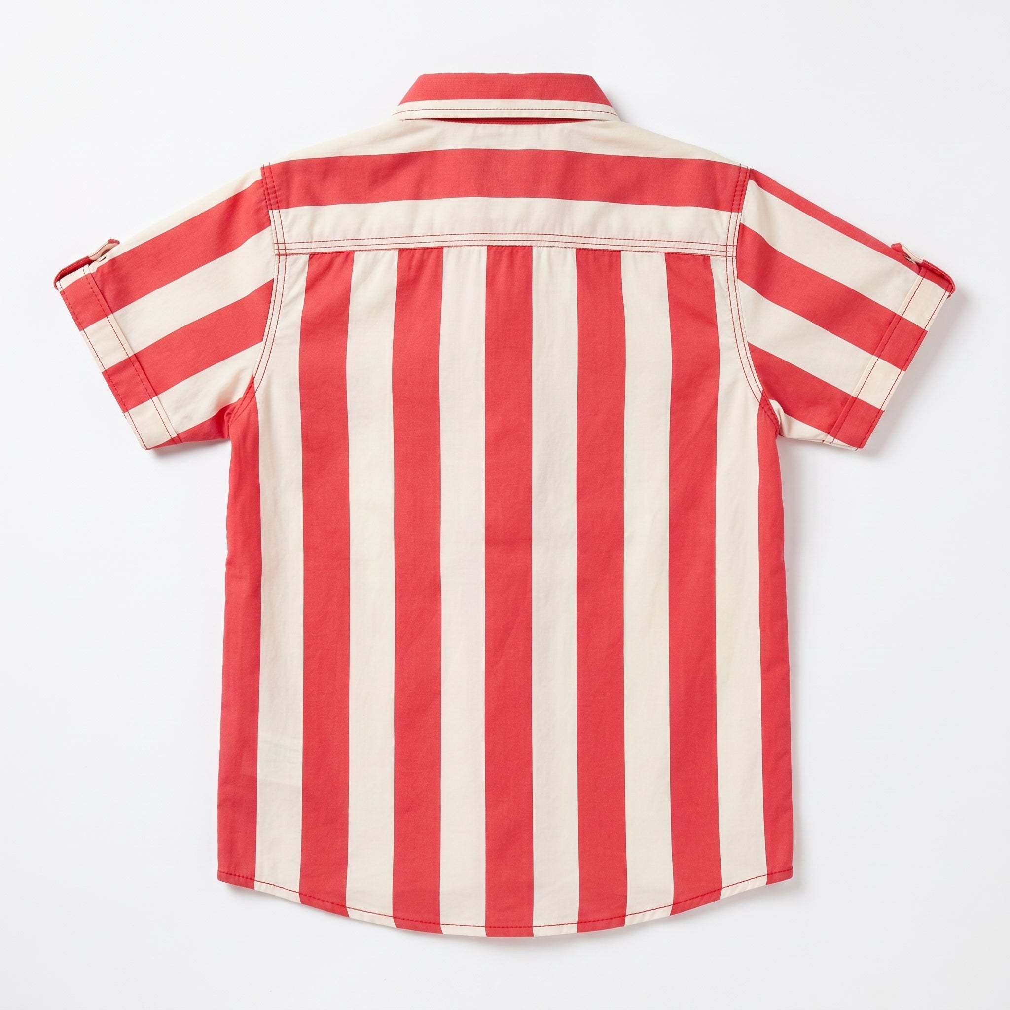 Boys Red & White Striped Casual Shirt