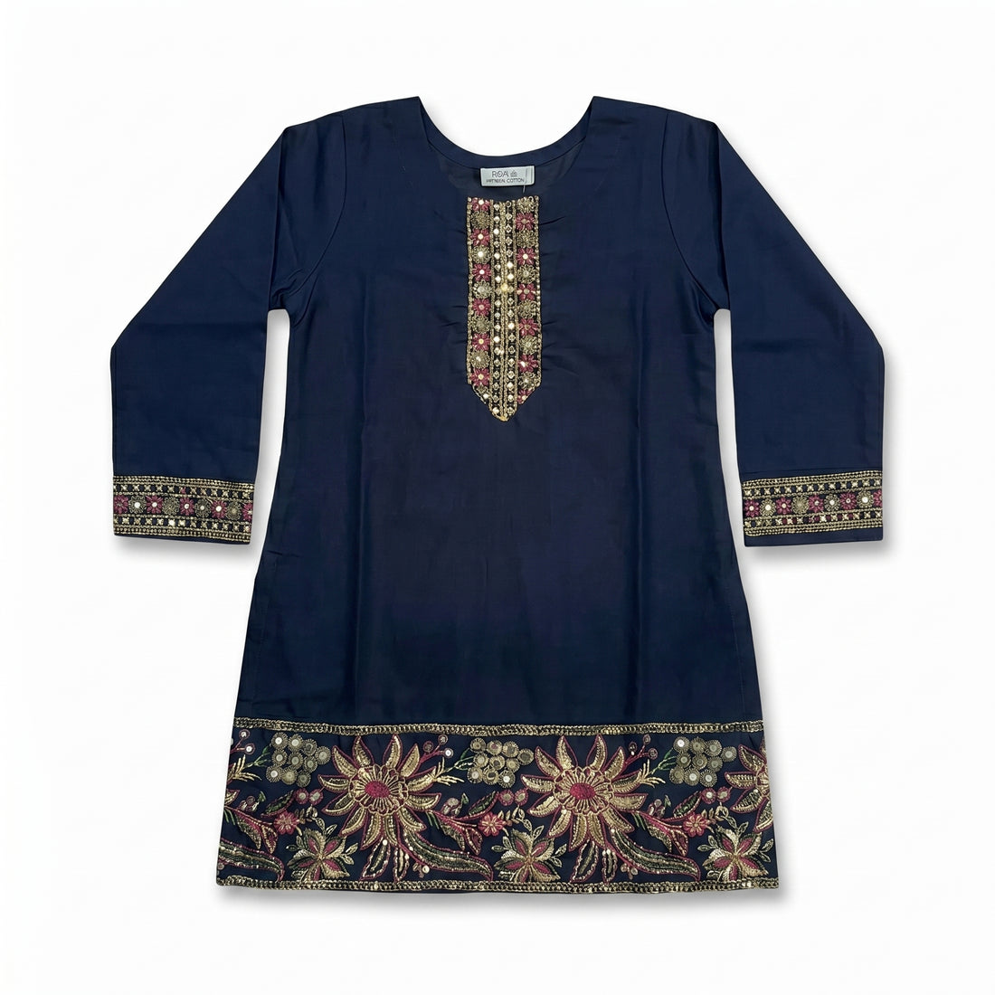 Girls Navy Blue Embroidered Kurta Trouser