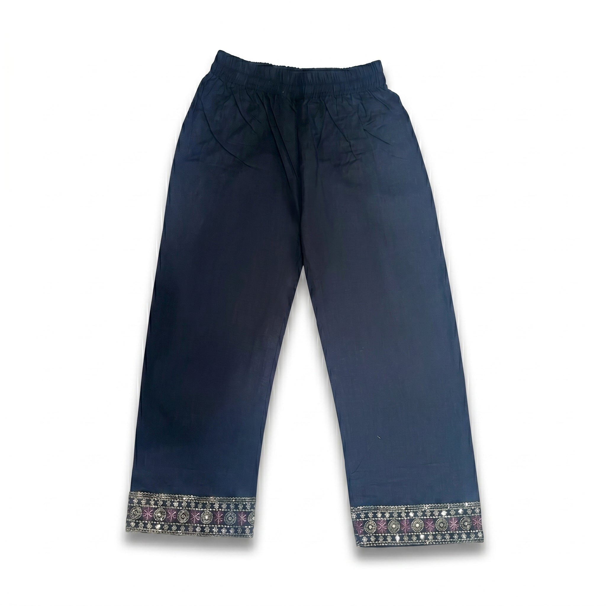 Girls Navy Blue Embroidered Kurta Trouser
